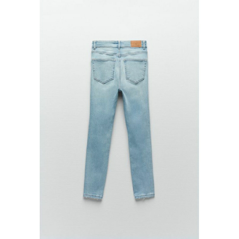 ZARA AUTHENTIC  Quần jean ôm rách gối ZARA màu xanh nhạt Size 36