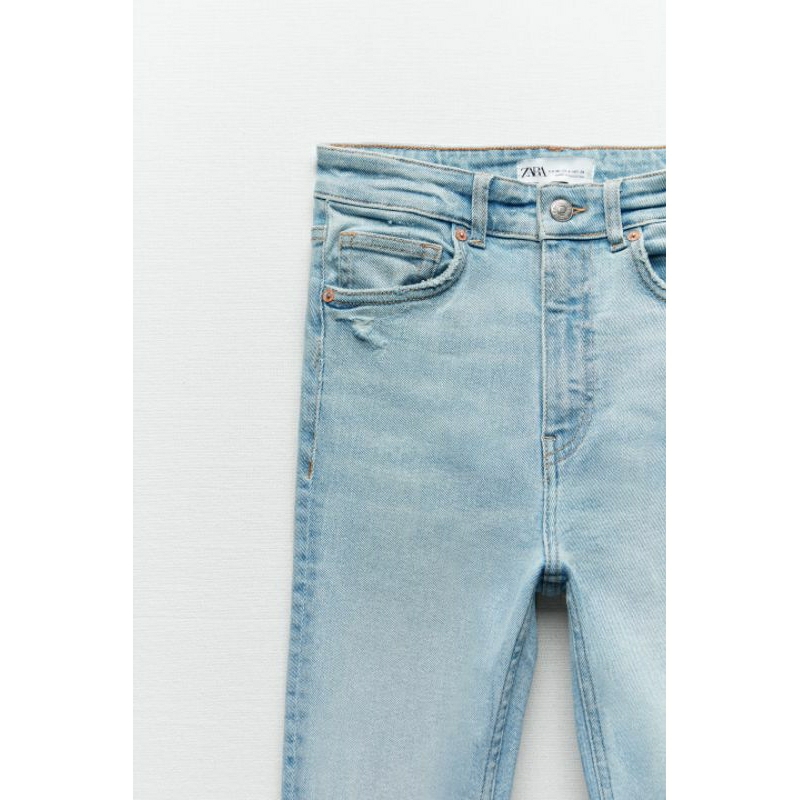 ZARA AUTHENTIC  Quần jean ôm rách gối ZARA màu xanh nhạt Size 36