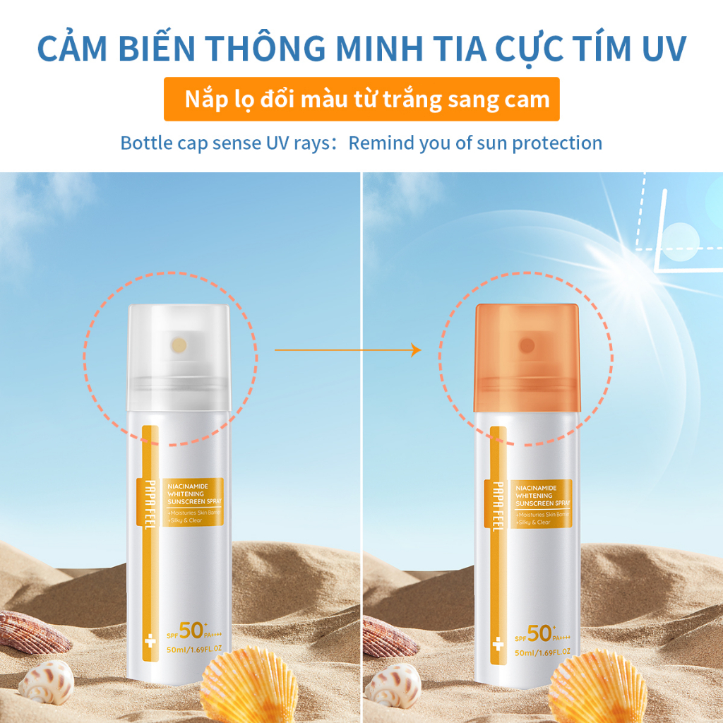 PAPA FEEL Xịt chống nắng SPF50 PA++++  UVA/UV chống tia cực tím cho mặt và cơ thể giúp 50ml