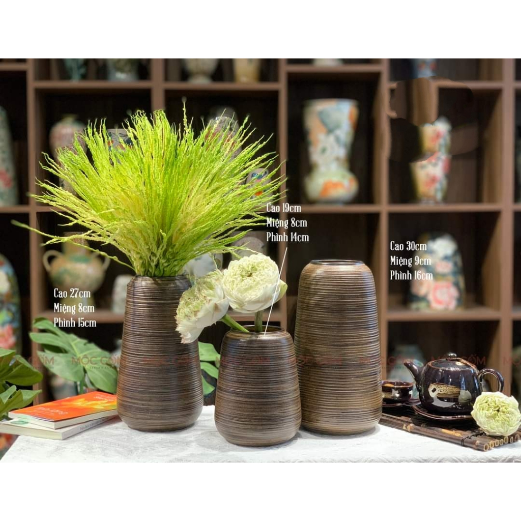 Bình cắm hoa gốm sứ Bát Tràng men lì vân ganh nổi trang trí phòng khách đẹp thích hợp cắm loa kèn, sen mẫu mới nhất