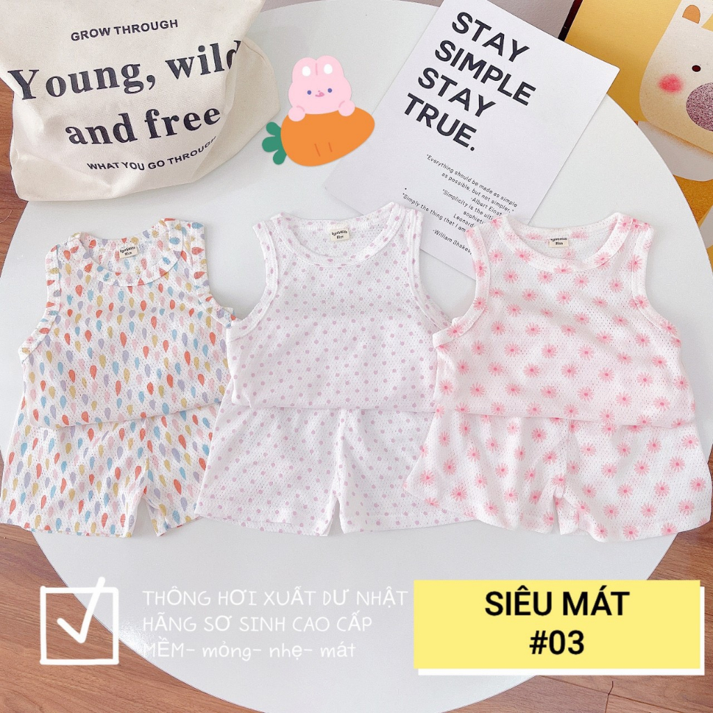 (Mẫu mới)(8-18kg) Set 3 bộ ba lỗ vải thông hơi xuất Nhật - dư hãng sơ sinh cho bé trai, bé gái