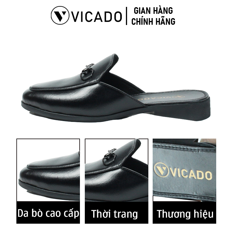 Giày sục nam công sở da bò cao cấp VA1088 Vicado màu đen