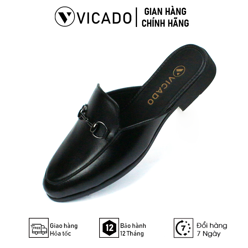 Giày sục nam công sở da bò cao cấp VA1088 Vicado màu đen