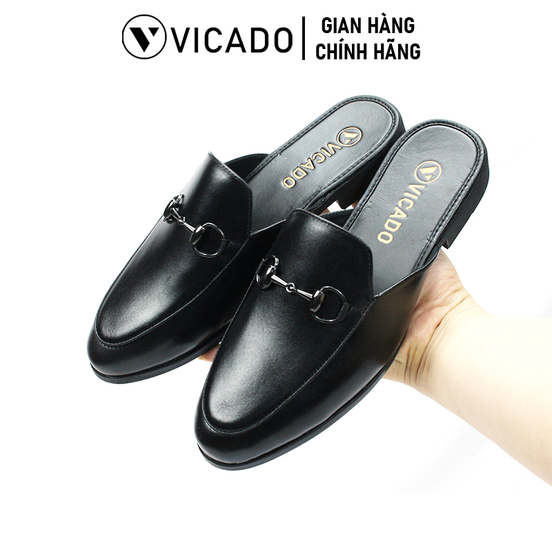 Giày sục nam công sở da bò cao cấp VA1088 Vicado màu đen