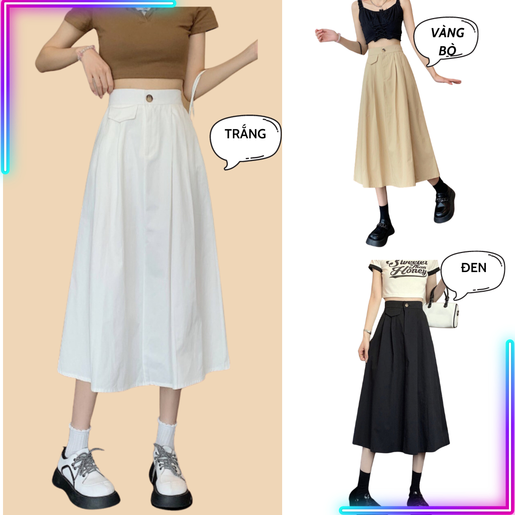 Chân váy dài chữ a phong cách hàn quốc , thiết kế lưng thun , váy chất liệu kaki mềm + lớp lót trong , MS : 23