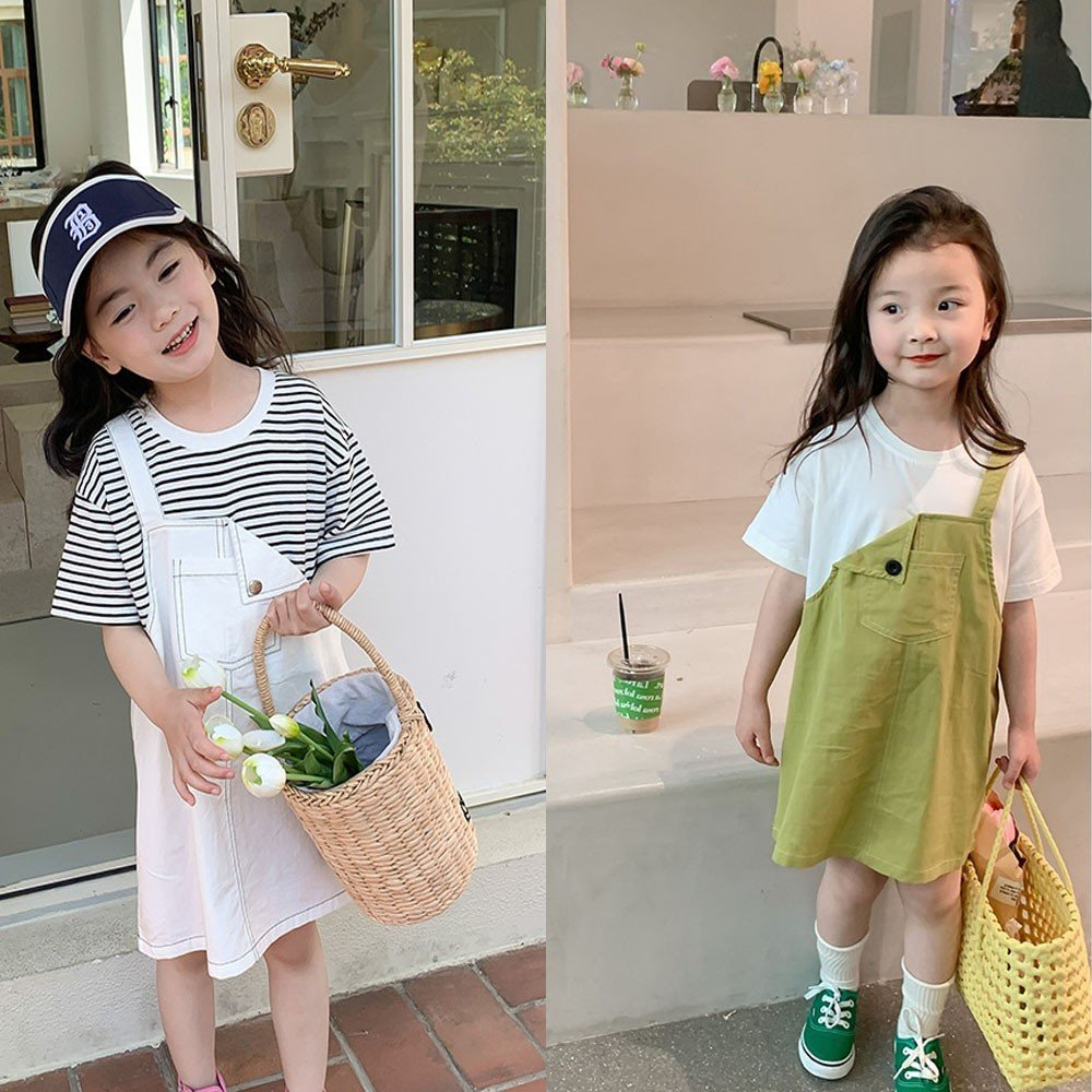 Váy suông giả yếm cho bé gái DMINT chất cotton - Quần áo mùa hè hãng Ambb Kids 2023