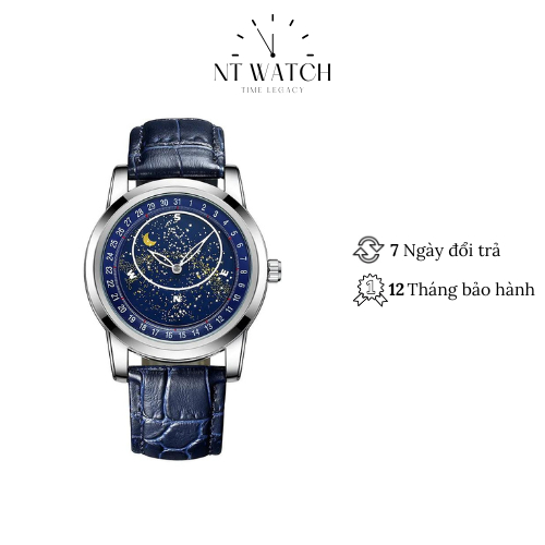 Đồng hồ cơ nam Patek Philippe 6102P-001 mặt đáy lộ cơ, mặt kính Mineral chống nước 3 ATM vỏ thép không gỉ dây da cao cấp