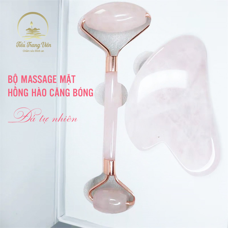 Bộ thanh lăn đá massage mặt và Guasha bằng đá Tiểu Trang Viên, chất liệu tự nhiên, nâng cơ hồng hào căng bóng da