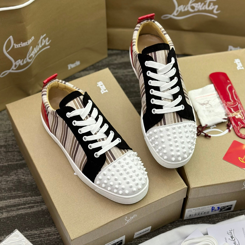 Giày sneaker Louboutin sọc dọc phối đinh mũi LA on web fullbox bill thẻ phụ kiện