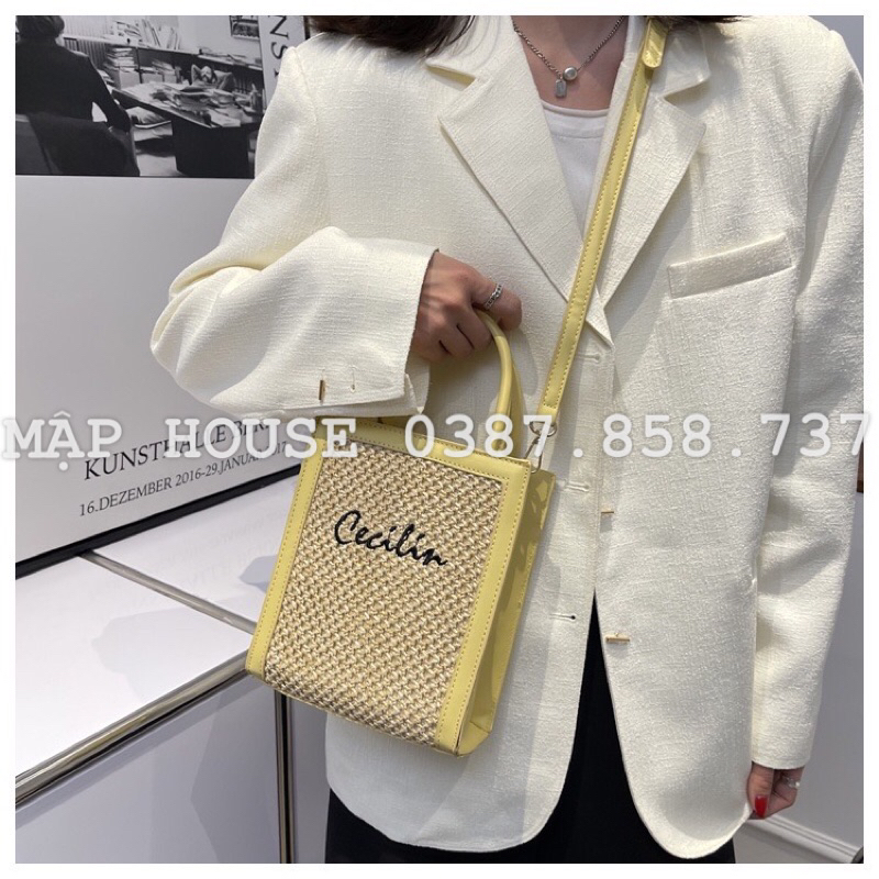 Túi Poly phối da thêu chữ Cecilin