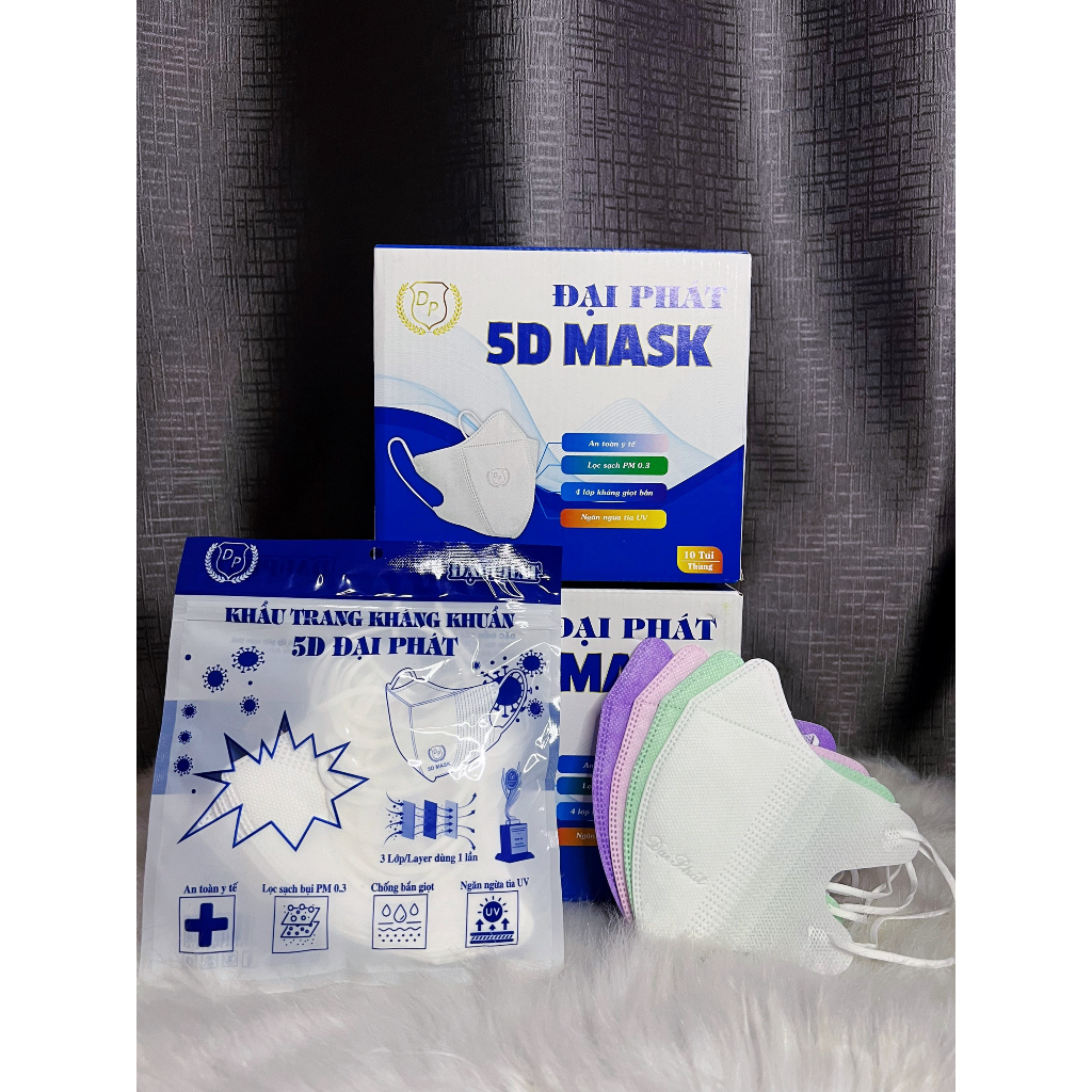 (Thùng 200c)Khẩu trang 5D Mask, khẩu trang y tế kháng khuẩn DP 5D màu trắng cubinshophangtieudung