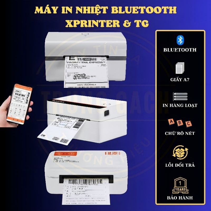 Máy in nhiệt Xprinter và TG-96 kết nối với điện thoại bằng Bluetooth, khổ A7, in đơn, mã vạch, ảnh... [BH 12 THÁNG]