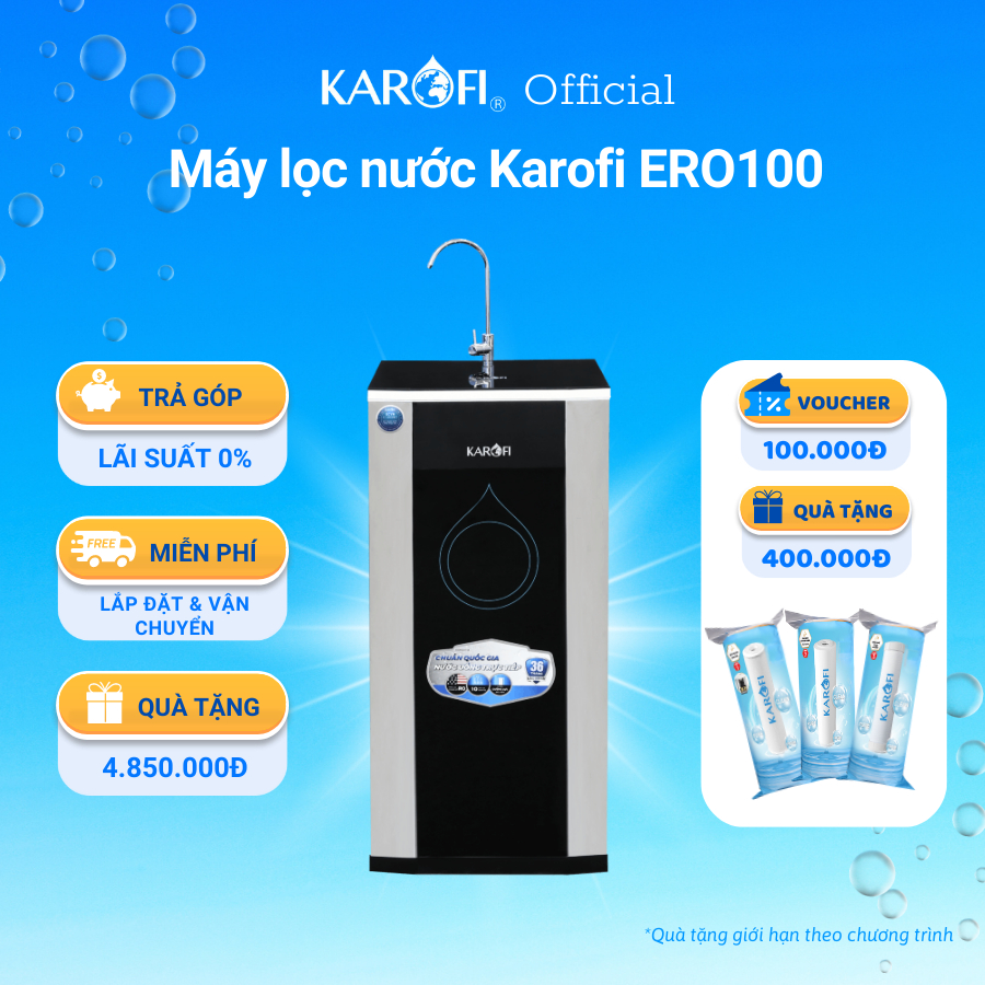 Máy lọc nước 10 lõi Karofi ERO100 màng RO Mỹ công nghệ Smax - Bảo hành 36 tháng