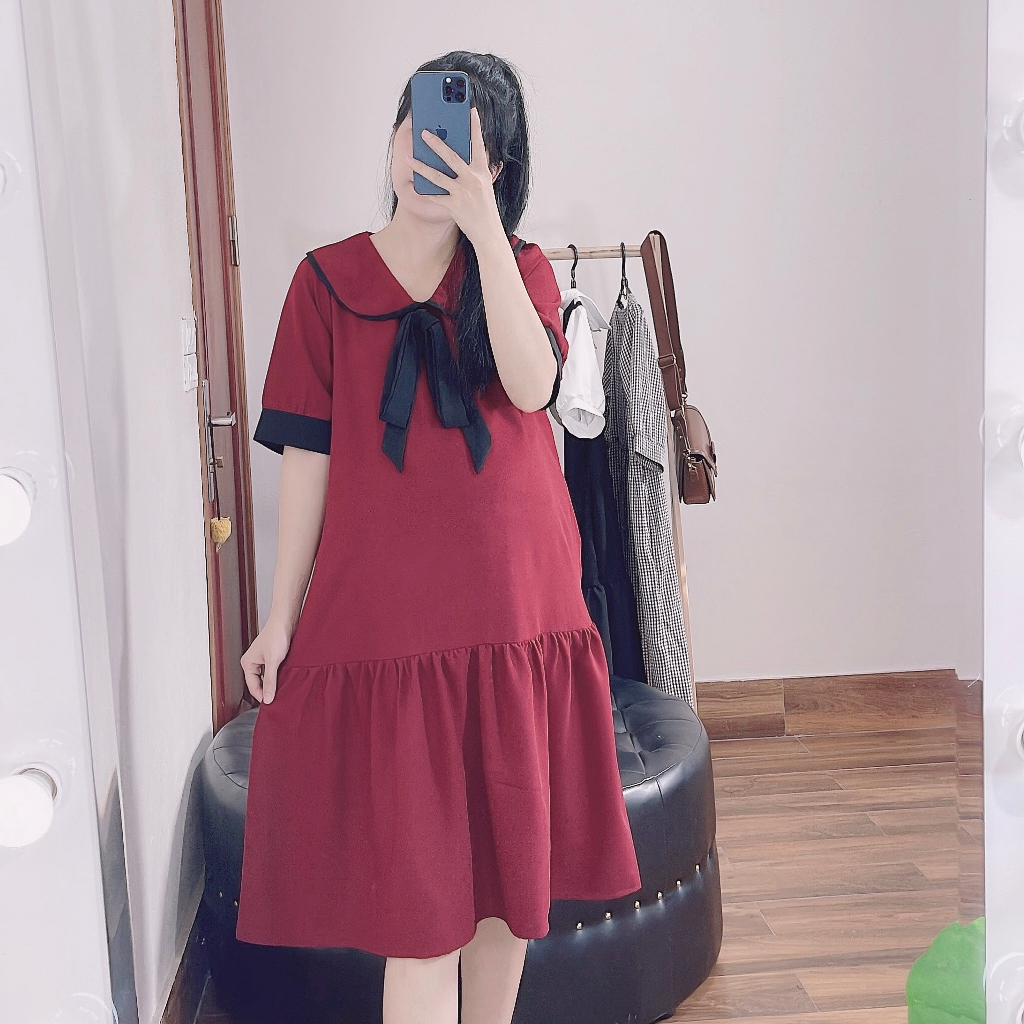 Váy bầu công sở đuôi cá phối nơ đen