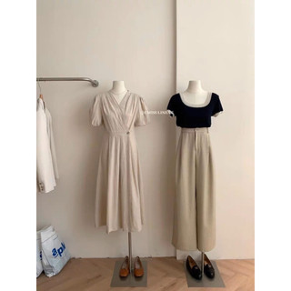 Váy Linen thô cổ V cúc eo 60088