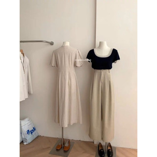 Váy Linen thô cổ V cúc eo 60088