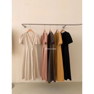Váy Linen thô cổ V cúc eo 60088