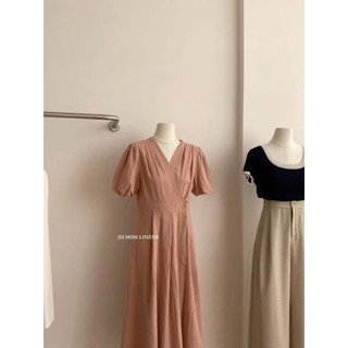 Váy Linen thô cổ V cúc eo 60088