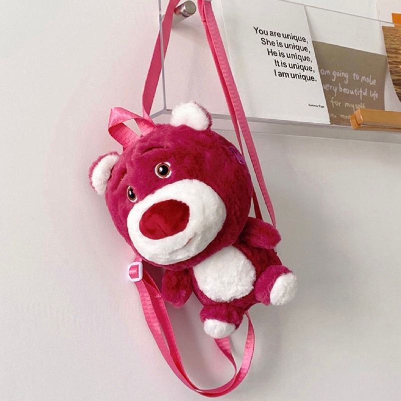 G9 Ba Lô Nhồi Bông Gấu Dâu Lotso Size 25cm- Ba Lô Đeo Vai Hình Gấu Dâu Hồng Lotso Xinh Xắn