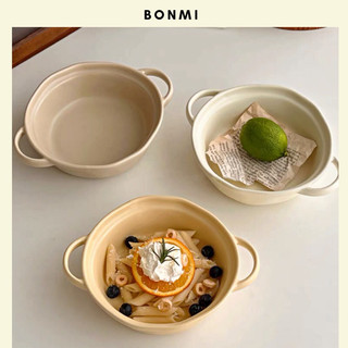 Tô gốm méo trơn hai quai cầm bảng màu Pastel phong cách Hàn Quốc Bonmi Decor