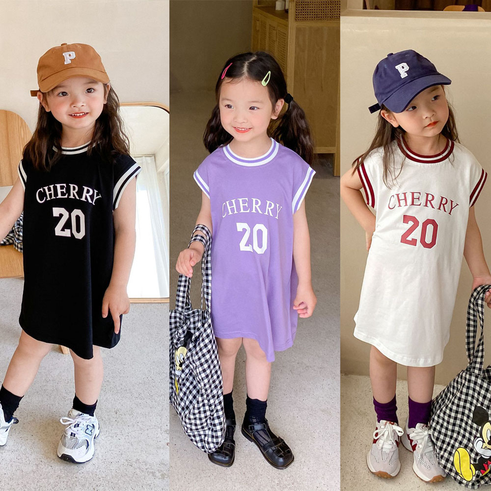 Váy đầm suông cho bé gái DMINT phong cách thể thao chất cotton co giãn, mềm mát - Quần áo mùa hè hãng Ambb Kids