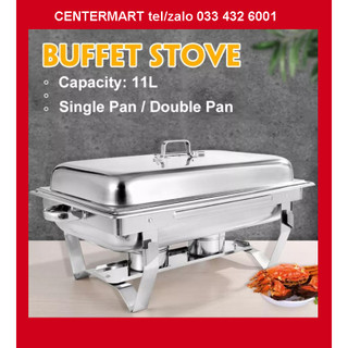 Nồi hâm buffe buffet chữ nhật nắp rời inox dùng cồn - dung tích 9 lít - chân gấp tiện lợi - hâm búp phê