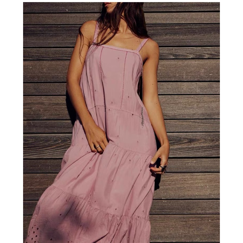 Đầm hồng hai dây hàng TQ