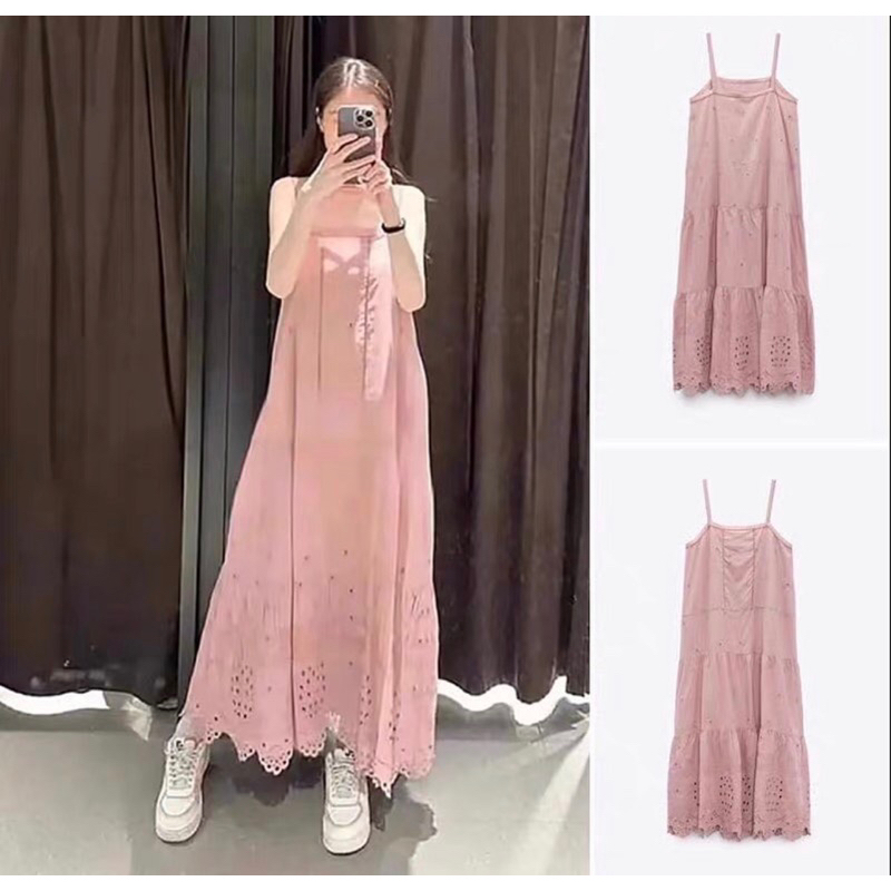 Đầm hồng hai dây hàng TQ