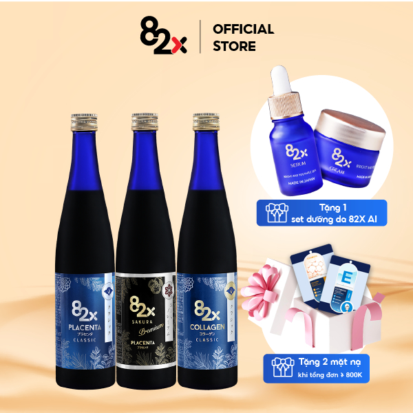 Làn Da “SƯƠNG MAI MỌNG MƯỚT” với Combo 3 Chai 82X Placenta - 82X Sakura Collagen - 82X Placenta, 500ml/Chai Đến Từ NhậtL