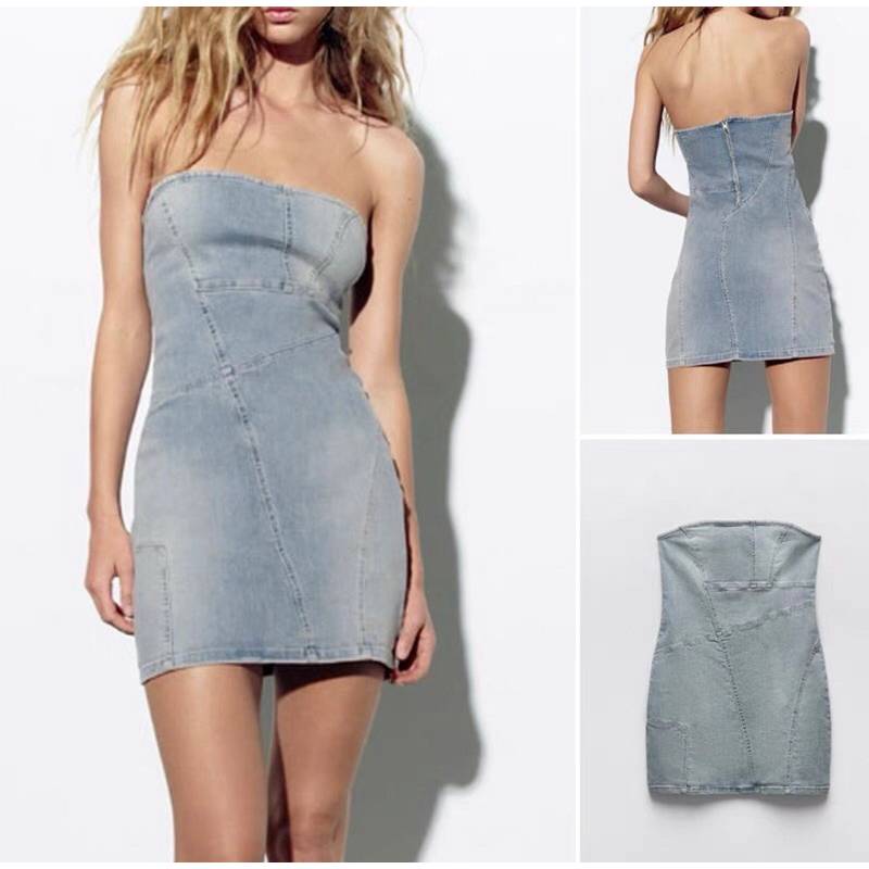 Đầm cúp ngực body denim nhạt
