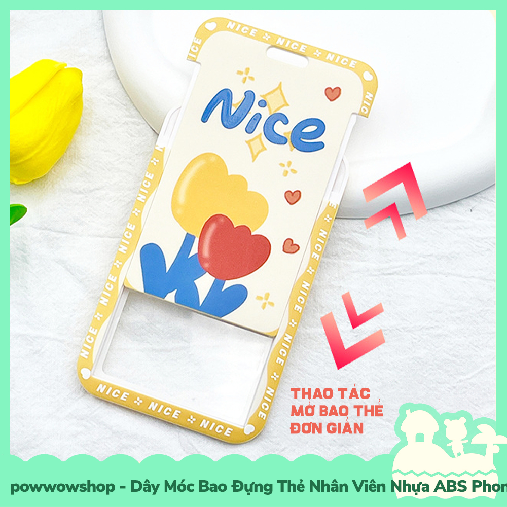 [Sẵn VN - Hỏa Tốc] Dây Móc Bao Đựng Thẻ Nhân Viên Dọc Nhựa PC Phong Cách Hình Hoa Flower Happy To Be Nice