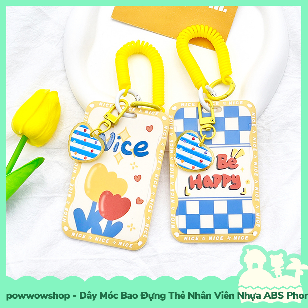 [Sẵn VN - Hỏa Tốc] Dây Móc Bao Đựng Thẻ Nhân Viên Dọc Nhựa PC Phong Cách Hình Hoa Flower Happy To Be Nice