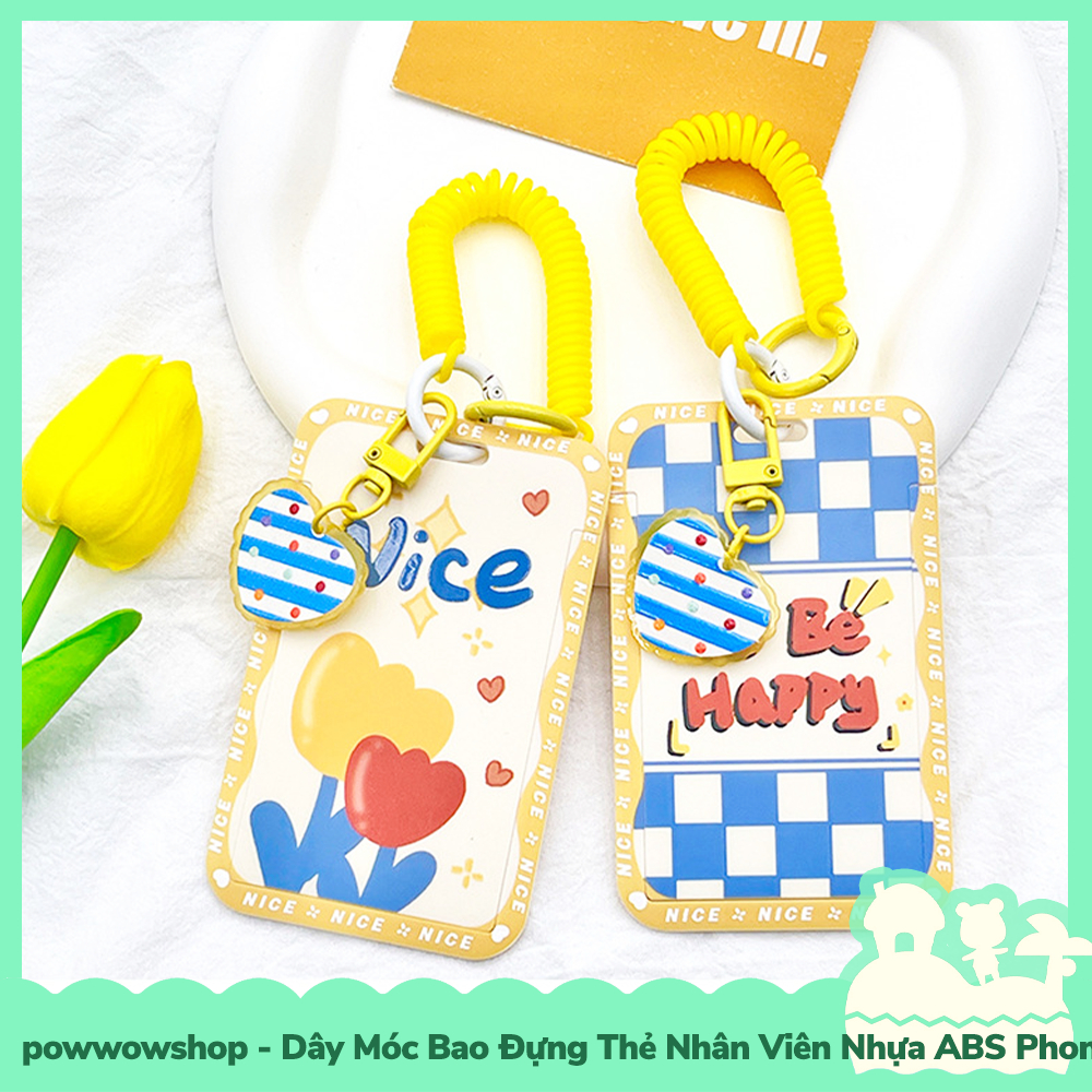 [Sẵn VN - Hỏa Tốc] Dây Móc Bao Đựng Thẻ Nhân Viên Dọc Nhựa PC Phong Cách Hình Hoa Flower Happy To Be Nice