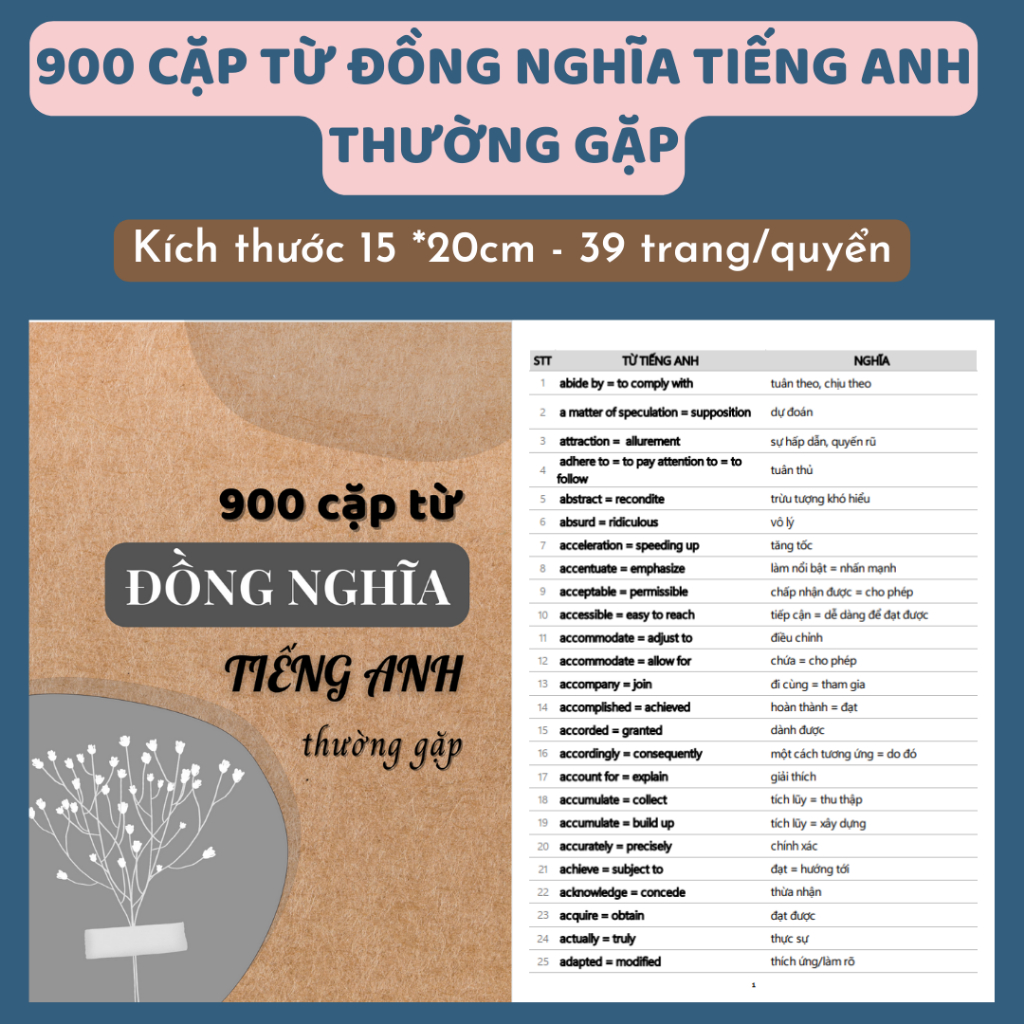 💐900 cặp từ đồng nghĩa tiếng Anh thường gặp - Vở luyện học tiếng Anh - Tạp hoá LEng KEng