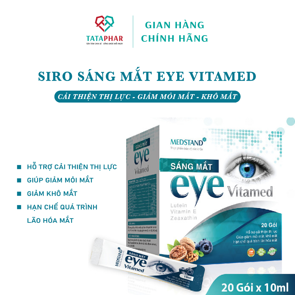 Siro Bổ Mắt Eye Vitamed - Tăng Cường Thị Lực, Sáng Mắt, Giảm Mỏi Mắt, Khô Mắt, Giảm Cận Thị [Chính Hãng] (Hộp 20 gói)