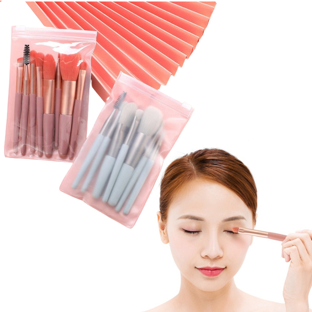 [Makeup Tự Nhiên] Dụng cụ Trang Điểm Kèm Túi Zip Khóa Kéo Tiện Lợi Bộ 8 Cây Cọ Trang Điểm Vintage