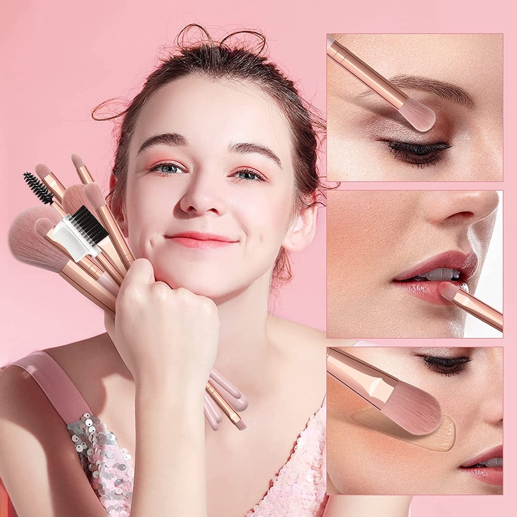 [Makeup Tự Nhiên] Dụng cụ Trang Điểm Kèm Túi Zip Khóa Kéo Tiện Lợi Bộ 8 Cây Cọ Trang Điểm Vintage