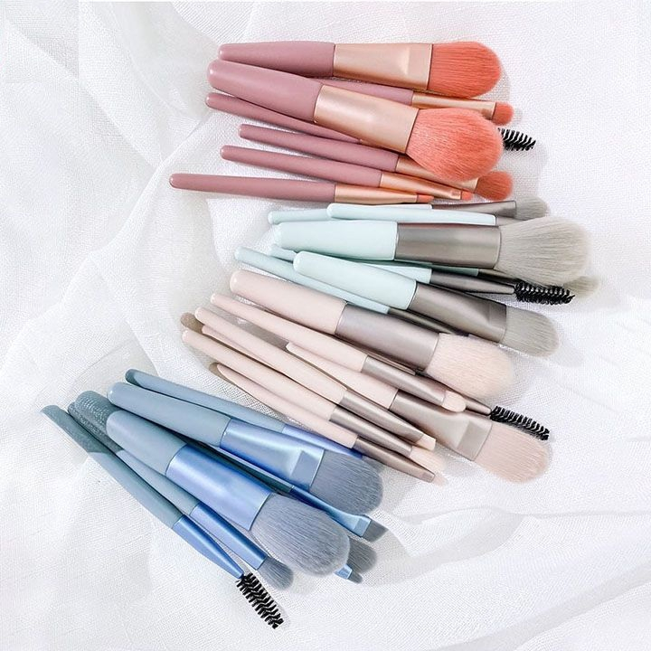 [Makeup Tự Nhiên] Dụng cụ Trang Điểm Kèm Túi Zip Khóa Kéo Tiện Lợi Bộ 8 Cây Cọ Trang Điểm Vintage