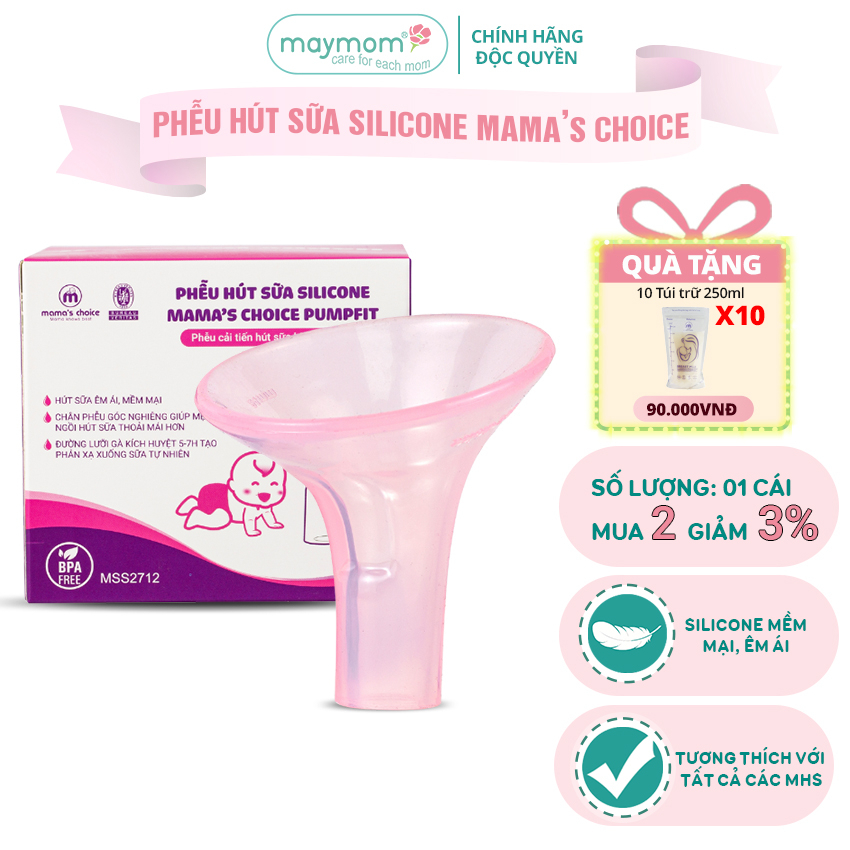 Phễu Hút Sữa Silicone PumpFit, Hứng Sữa Êm Ái, Tương Thích Máy Medela Spectra Avent, Thương Hiệu Mama's Choice (1 Cái)