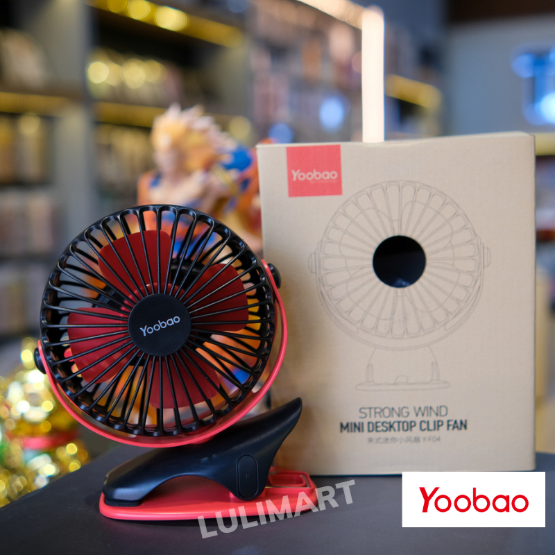 Quạt Tích Điện Yoobao F04 2500/ 6400 mAh Xoay 720 Độ , Đế Kẹp Đa Năng Có 4 Chế Độ Gió