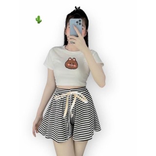 Set Bộ Áo Croptop Kèm Quần Sort Thun Freesize