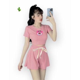Set Bộ Áo Croptop Kèm Quần Sort Thun Freesize