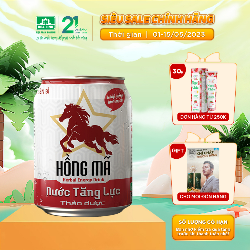 Lon nước tăng lực thảo dược từ sâm Hồng Mã 245ml