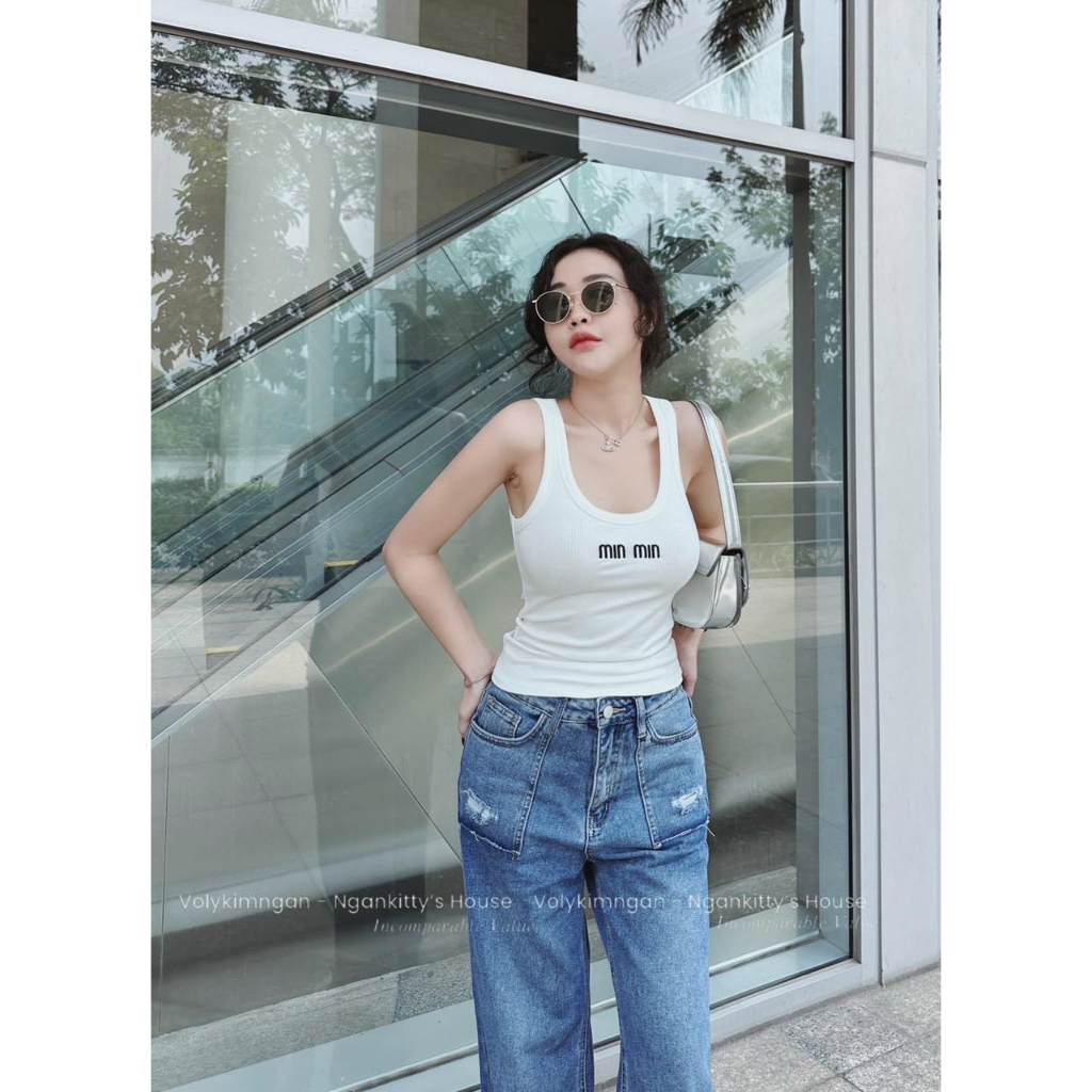 Áo nữ in chữ miu miu hai dây bảng to croptop cực sang cho cô nàng xinh đẹp ba