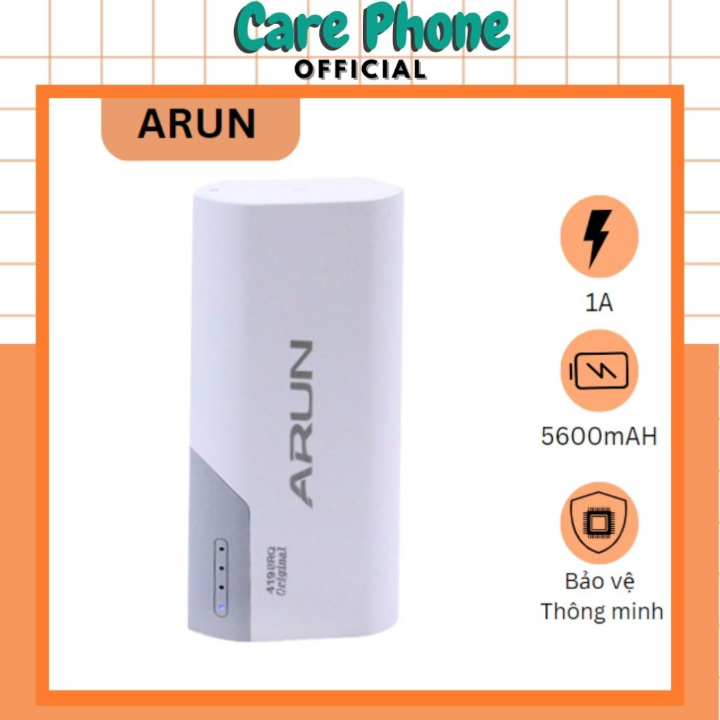 Sạc dự phòng pin dự phòng Arun 5600Mah hàng chính hãng nhỏ gọn bền rẻ - CarePhone