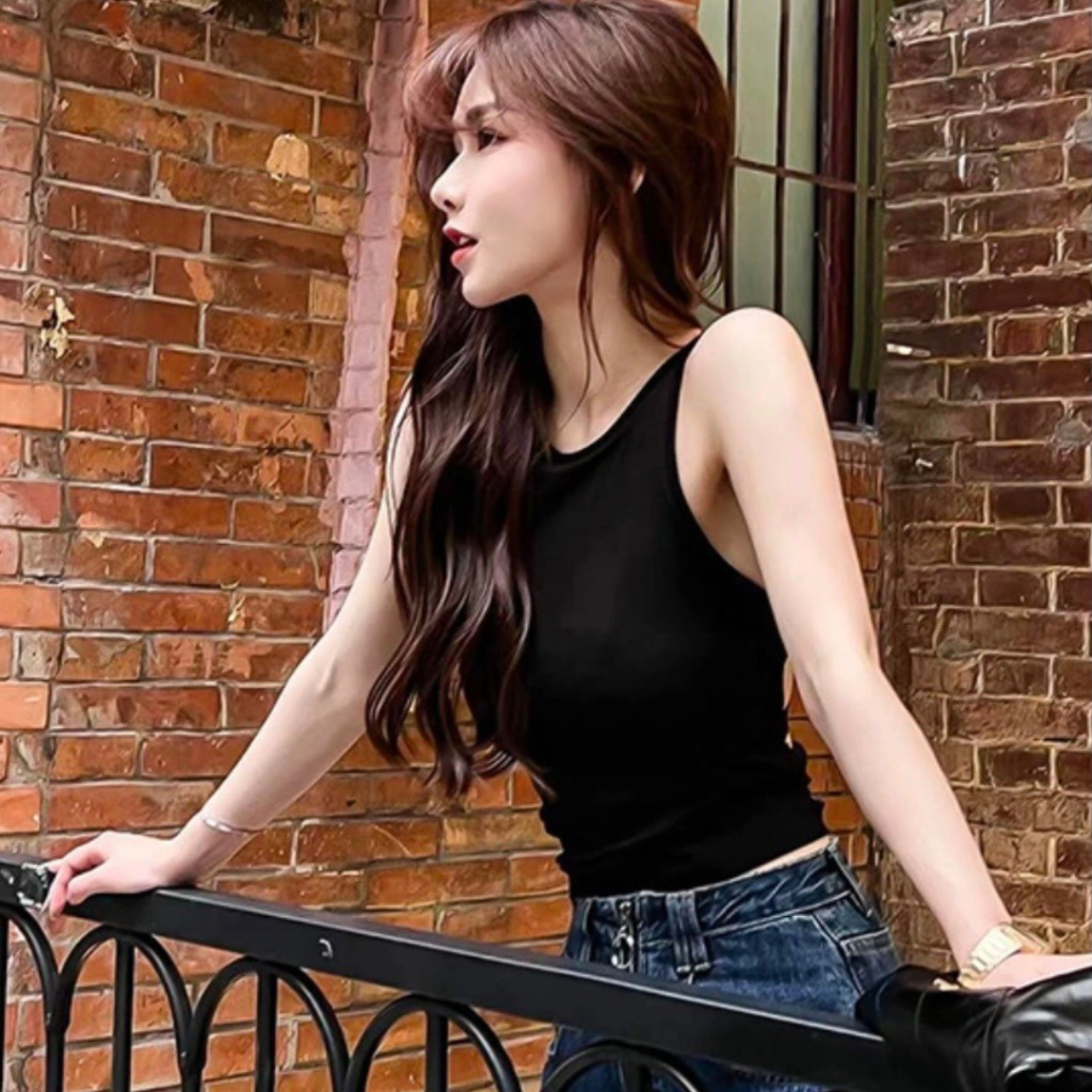 Áo ba lỗ hở lưng dây chéo nữ, áo bra sát nách croptop, mút ngực sịn sò, kiểu basic ôm body sexy chất liệu mềm mát