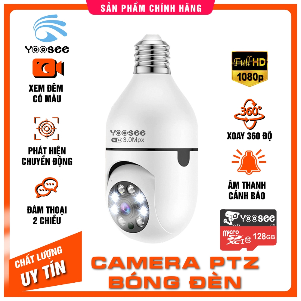 Camera Yoosee PTZ bóng đèn xoay 360 độ - 5.0Mpx FHD1080p hình ảnh chất lượng rõ nét - Ban đêm có màu