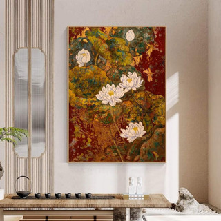 Tranh canvas treo tường hoa sen indochine đỏ 60 x 90 cm