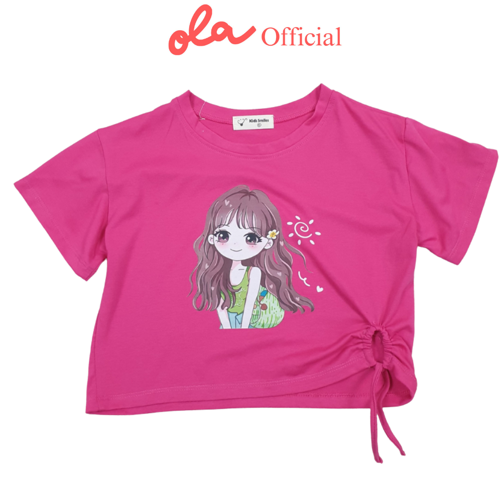 Áo thun bé gái cộc tay chất cotton gấu áo cách điệu in hình xinh xắn. Áo phông bé gái Ola_official