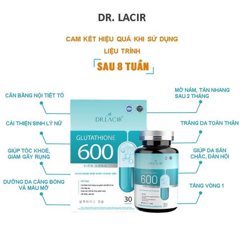 Viên Uống Nám Trắng Da Glutathione 600 Dr Lacir Chính Hãng .Hạn Chế Lão Hoá Da, Nếp Nhăn, Tăng Nội Tiết Tố Nữ | BigBuy360 - bigbuy360.vn